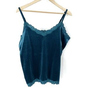 Y2K velvet lace tank top Coldwater Creek teal blue